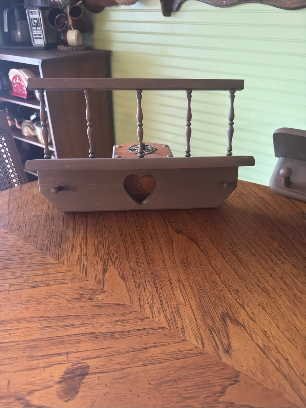 Brown Wooden Heart Wall Shelf with Hooks - Brand